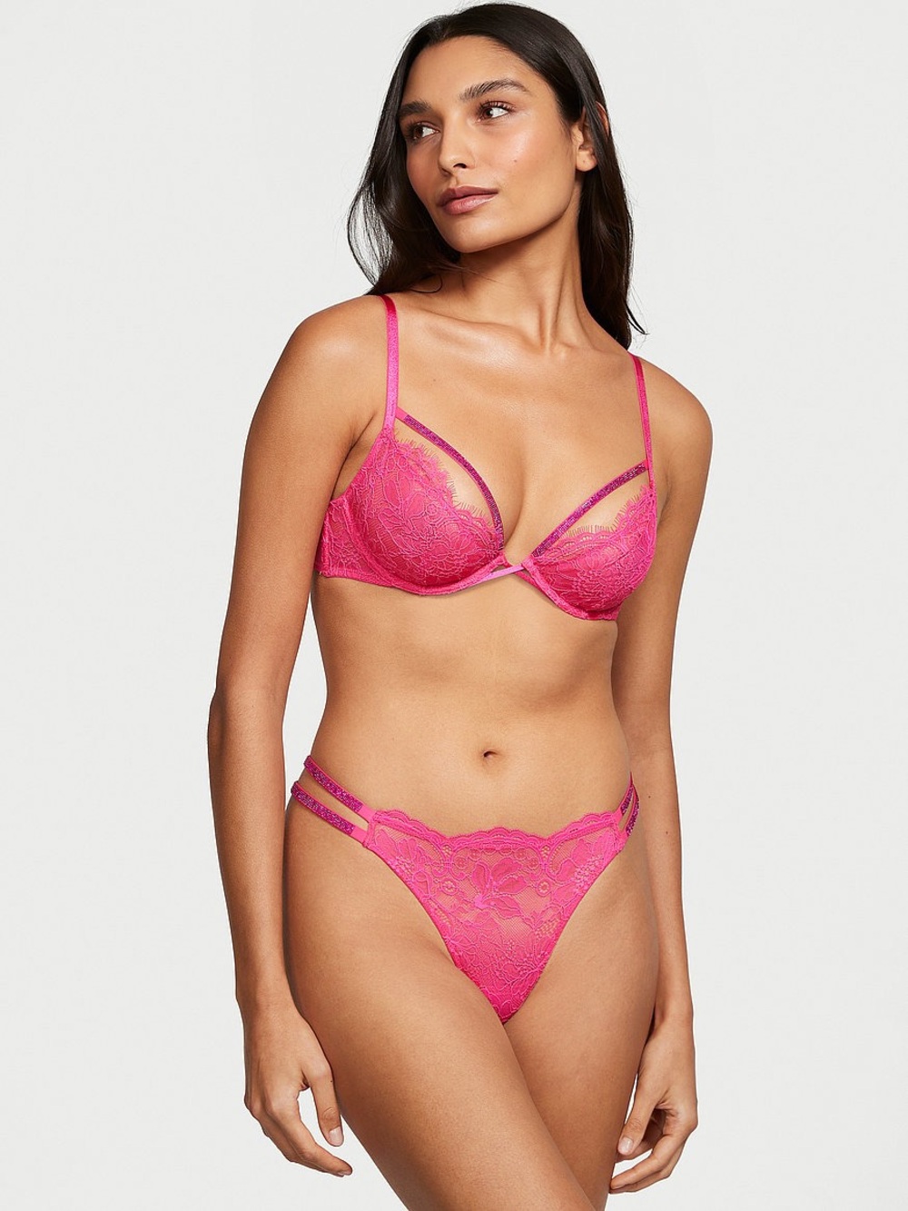 Victoria’s Secret Shined Strappy Unlined Lace Low Cut Demi Bra Pink Size 36DD